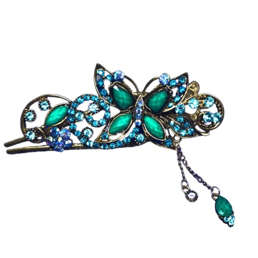 💚💙🦋💙💚Rhinestone Butterfly hair clip